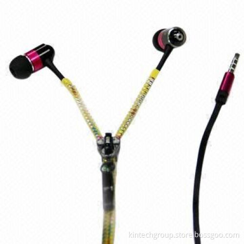 Zipper Wired Earphones with 15mm Mylar Speaker, Customized Logos, 1.2m Cable Size, 3.5mm Jack